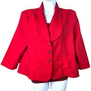 Vintage Anthony Richards Womens Red Blazer Jacket Layered 3/4 Sleeve Sz 14
